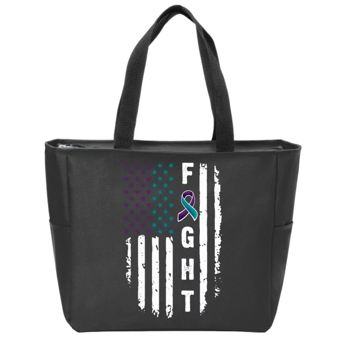 Fight Suicide Prevention Teal Purple Ribbon US Flag Zip Tote Bag