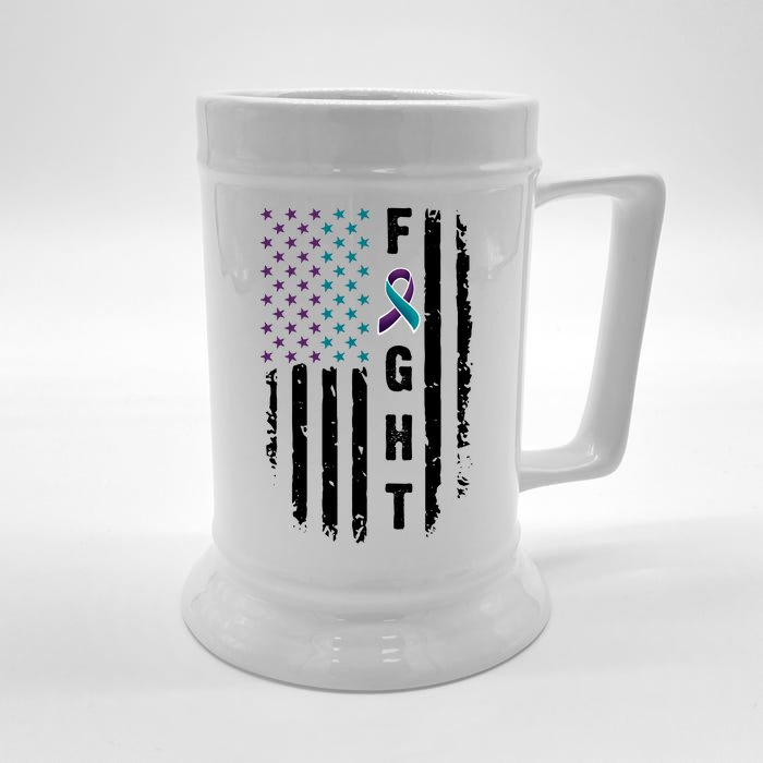 Fight Suicide Prevention Teal Purple Ribbon US Flag Front & Back Beer Stein