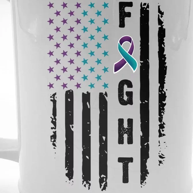 Fight Suicide Prevention Teal Purple Ribbon US Flag Front & Back Beer Stein