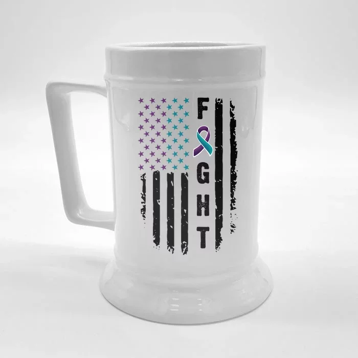 Fight Suicide Prevention Teal Purple Ribbon US Flag Front & Back Beer Stein