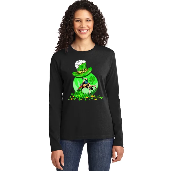 Funny St. Patricks Day Irish Wrestling Shamrock Lover Ladies Long Sleeve Shirt