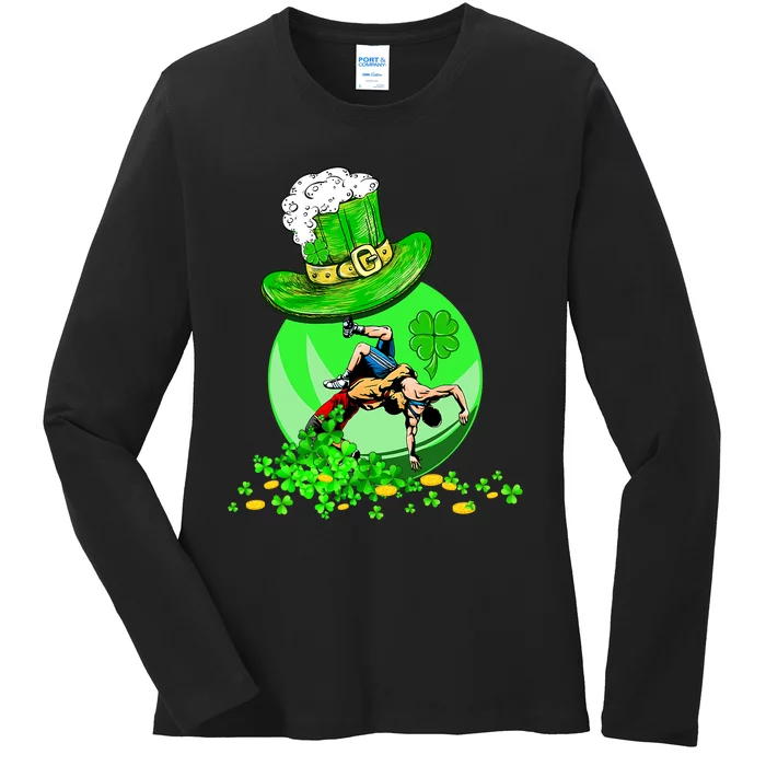 Funny St. Patricks Day Irish Wrestling Shamrock Lover Ladies Long Sleeve Shirt