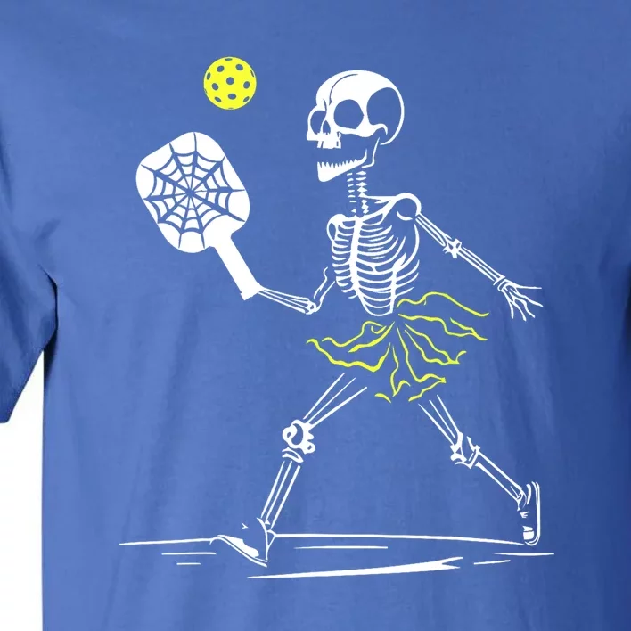 Funny Spooky Pickleball Halloween Skeleton Gift For Sport Fan Tall T-Shirt