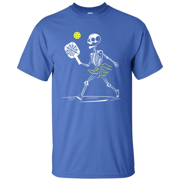 Funny Spooky Pickleball Halloween Skeleton Gift For Sport Fan Tall T-Shirt