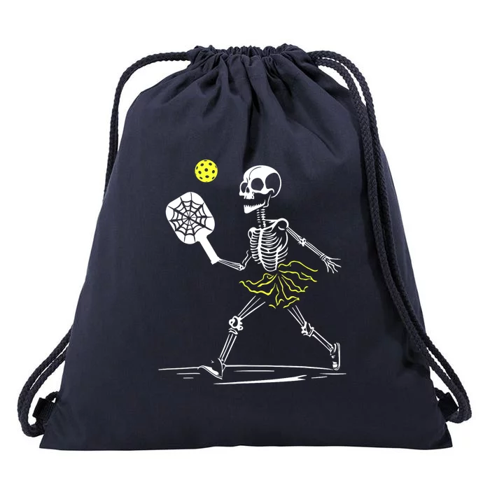 Funny Spooky Pickleball Halloween Skeleton Gift For Sport Fan Drawstring Bag