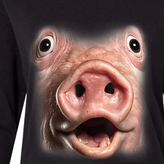 Funny Surprised Pig Face Meme Big Troll Hog Piggy Face Womens Cotton Relaxed Long Sleeve T-Shirt