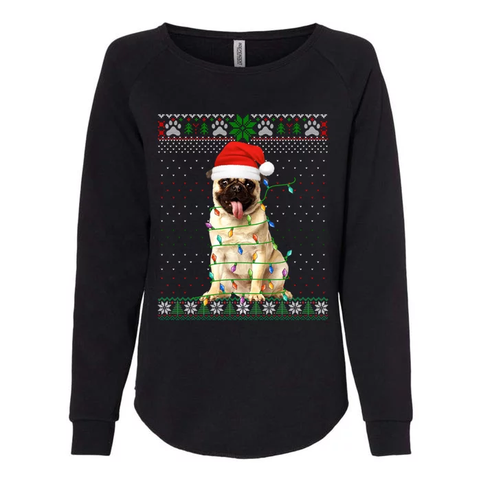 Funny Santa Pug Dog Light Christmas Tree Ugly Xmas Sweater Cool Gift Womens California Wash Sweatshirt