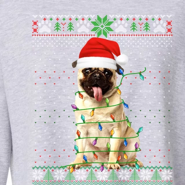 Funny Santa Pug Dog Light Christmas Tree Ugly Xmas Sweater Cool Gift Cropped Pullover Crew