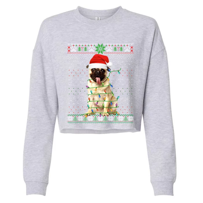 Funny Santa Pug Dog Light Christmas Tree Ugly Xmas Sweater Cool Gift Cropped Pullover Crew