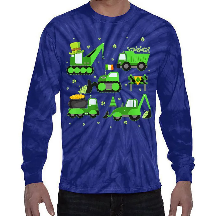 Funny St Patricks Day Crane Truck Construction Tie-Dye Long Sleeve Shirt