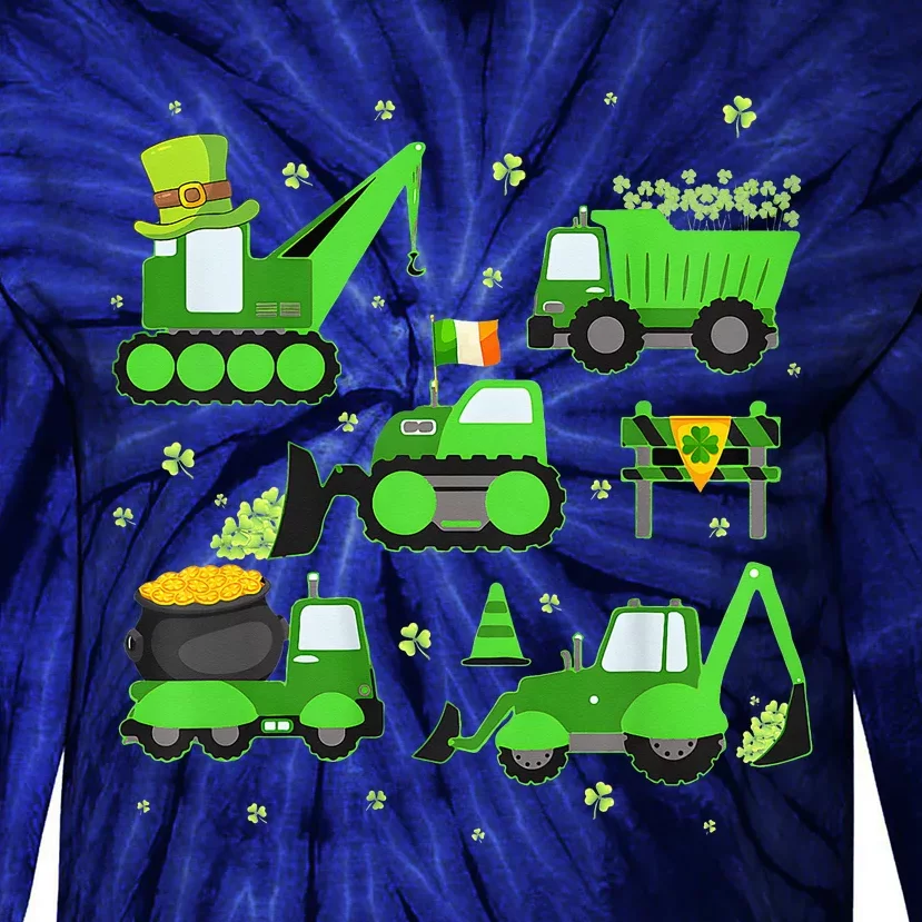 Funny St Patricks Day Crane Truck Construction Tie-Dye Long Sleeve Shirt