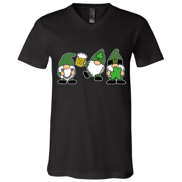 Funny St Patricks Day Drunk Gnomes V-Neck T-Shirt