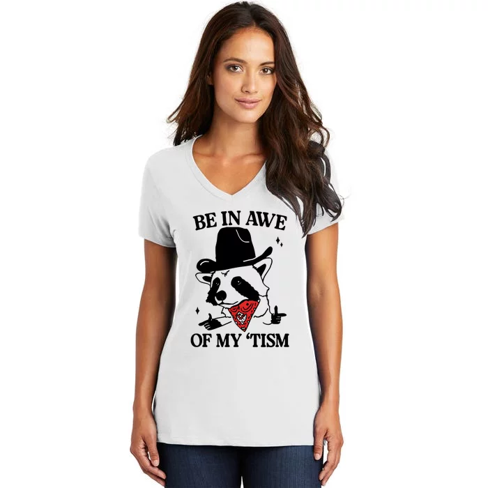 Funny Saying Panda Be In Awe Of My Tism Women's V-Neck T-Shirt