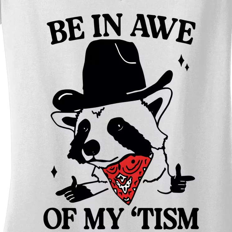 Funny Saying Panda Be In Awe Of My Tism Women's V-Neck T-Shirt