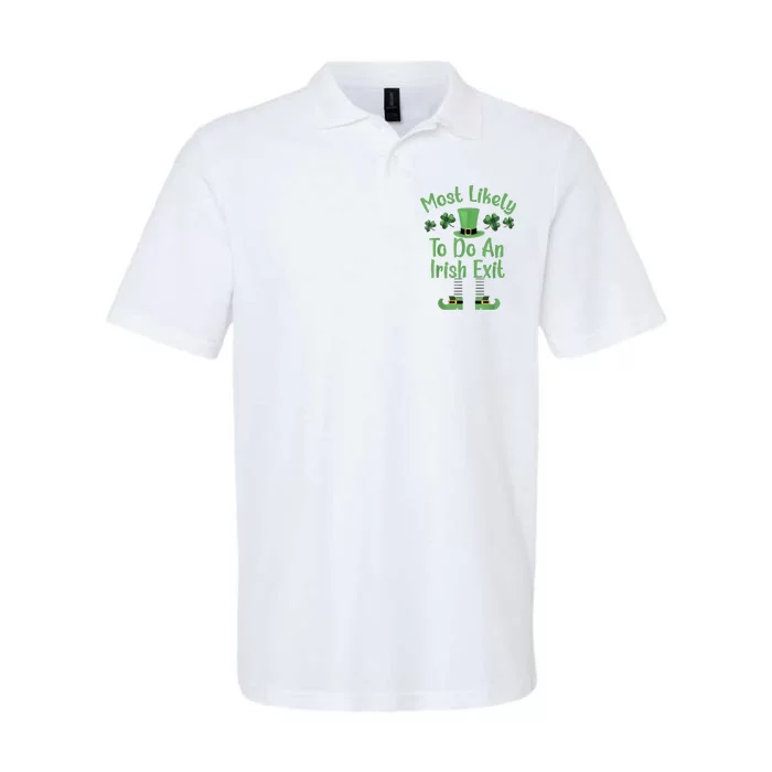 Funny St Patricks Day Most Likely To Do An Irish Exit Softstyle Adult Sport Polo