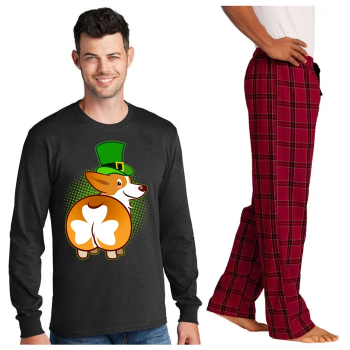 Funny St Patrick's Day Shamrock Corgi Butt Long Sleeve Pajama Set