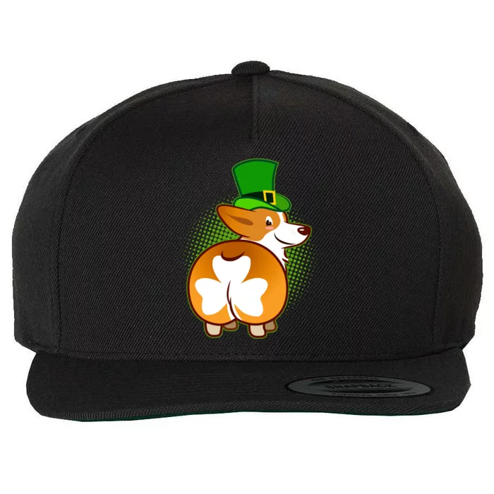 Funny St Patrick's Day Shamrock Corgi Butt Wool Snapback Cap