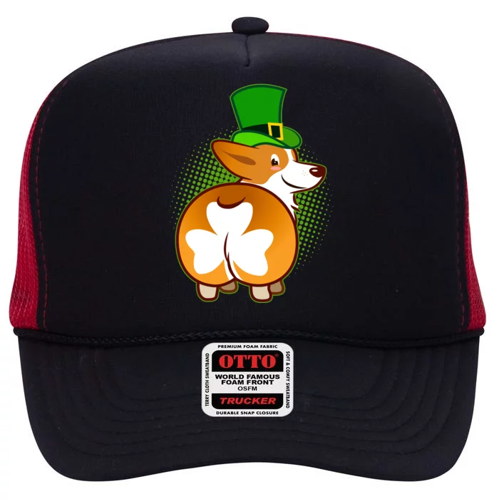 Funny St Patrick's Day Shamrock Corgi Butt High Crown Mesh Trucker Hat