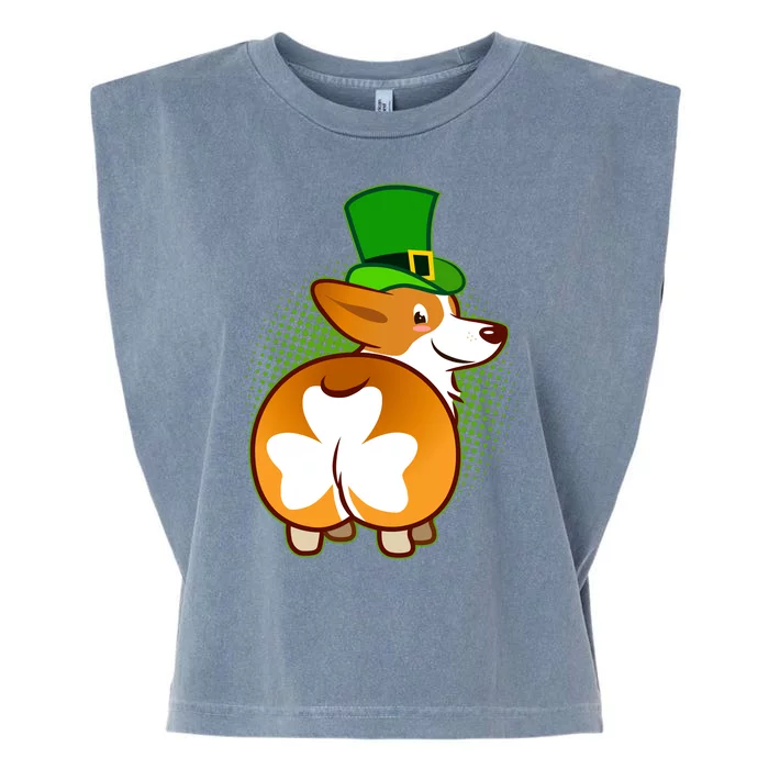 Funny St Patrick's Day Shamrock Corgi Butt Garment-Dyed Women's Muscle Tee