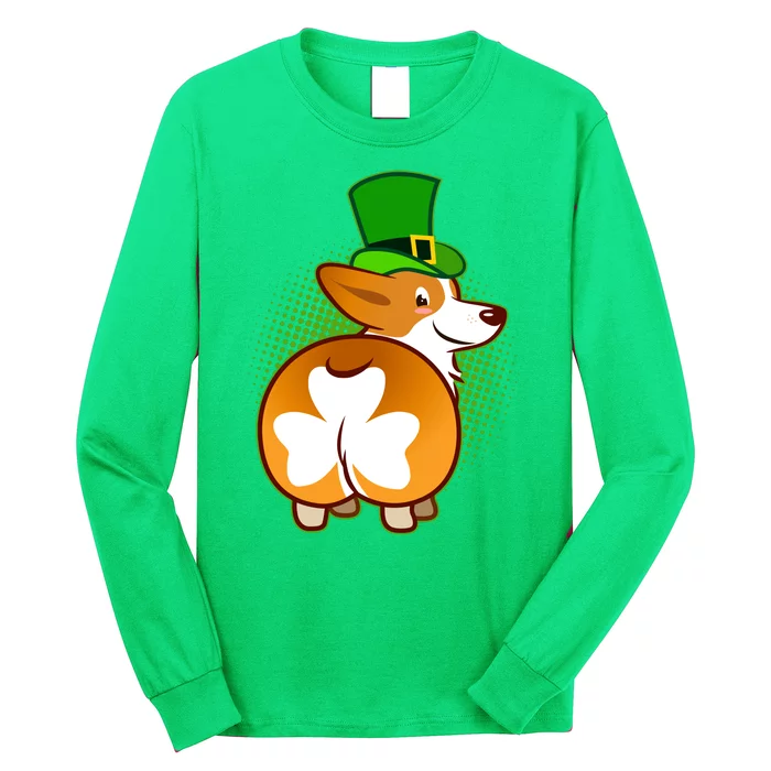 Funny St Patrick's Day Shamrock Corgi Butt Long Sleeve Shirt