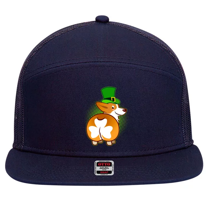 Funny St Patrick's Day Shamrock Corgi Butt 7 Panel Mesh Trucker Snapback Hat