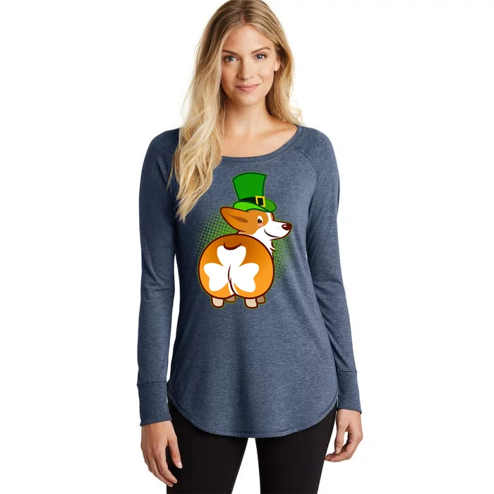 Funny St Patrick's Day Shamrock Corgi Butt Women's Perfect Tri Tunic Long Sleeve Shirt