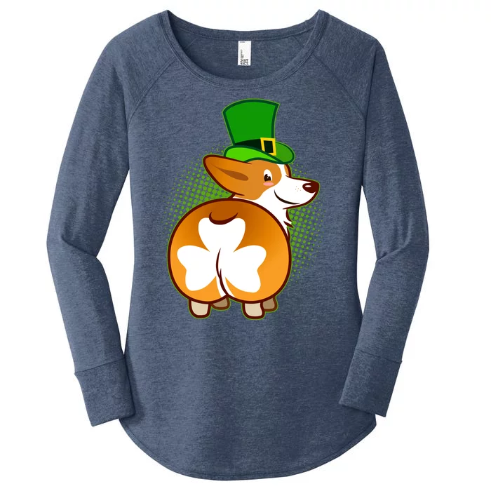 Funny St Patrick's Day Shamrock Corgi Butt Women's Perfect Tri Tunic Long Sleeve Shirt