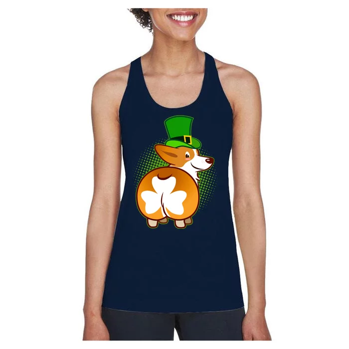 Funny St Patrick's Day Shamrock Corgi Butt Women's Racerback Tank