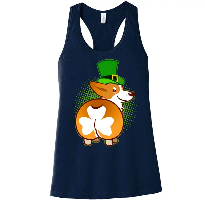 Funny St Patrick's Day Shamrock Corgi Butt Women's Racerback Tank