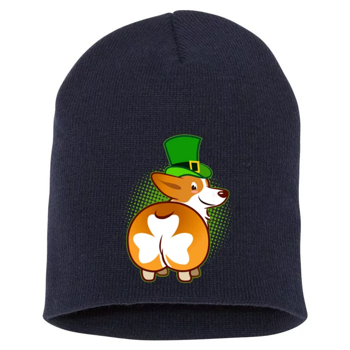 Funny St Patrick's Day Shamrock Corgi Butt Short Acrylic Beanie