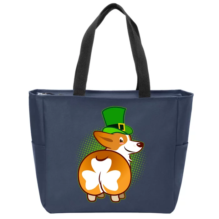 Funny St Patrick's Day Shamrock Corgi Butt Zip Tote Bag