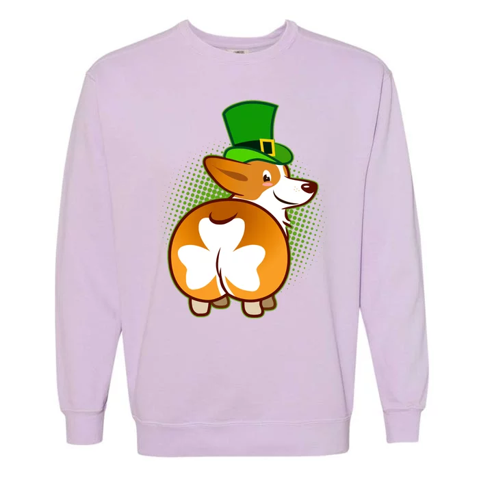 Funny St Patrick's Day Shamrock Corgi Butt Garment-Dyed Sweatshirt