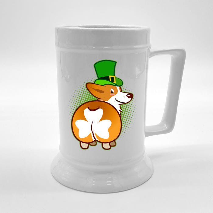 Funny St Patrick's Day Shamrock Corgi Butt Front & Back Beer Stein