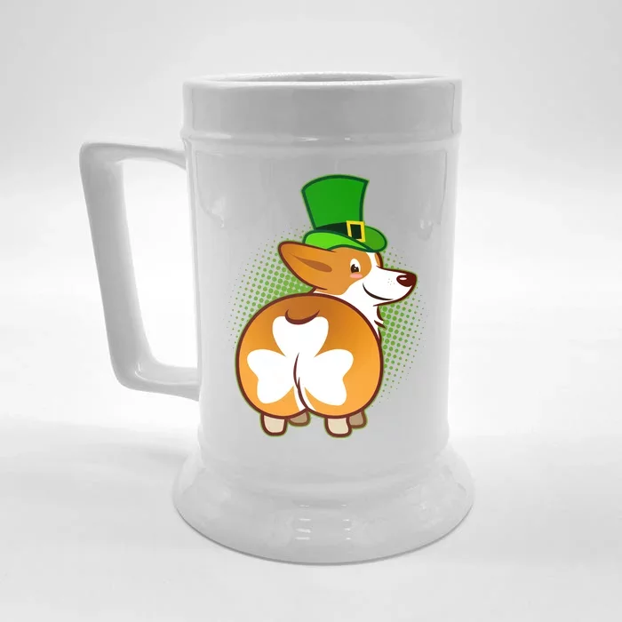 Funny St Patrick's Day Shamrock Corgi Butt Front & Back Beer Stein