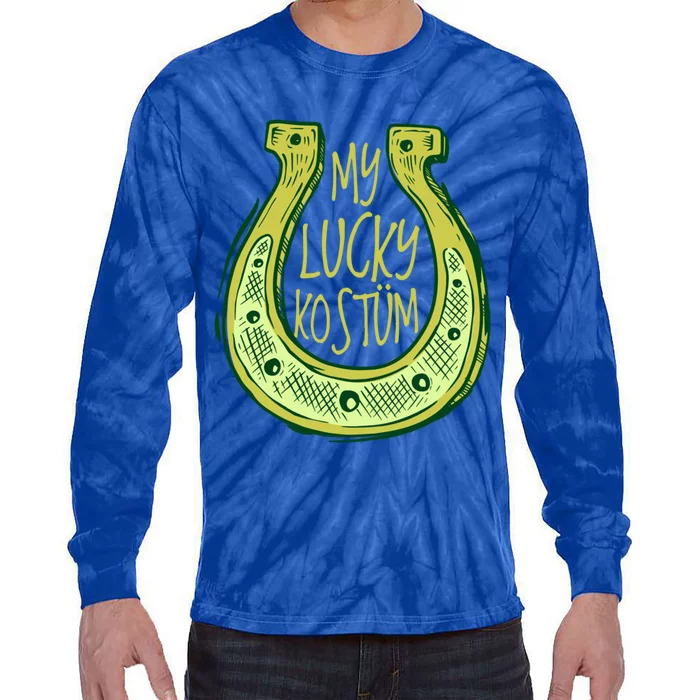 Funny Saint Patrick Day Costume Gift Horseshoe Lucky Design Cute Gift Tie-Dye Long Sleeve Shirt