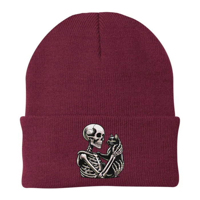 Funny Skeleton Playing With Cat Cute Design Knit Cap Winter Beanie