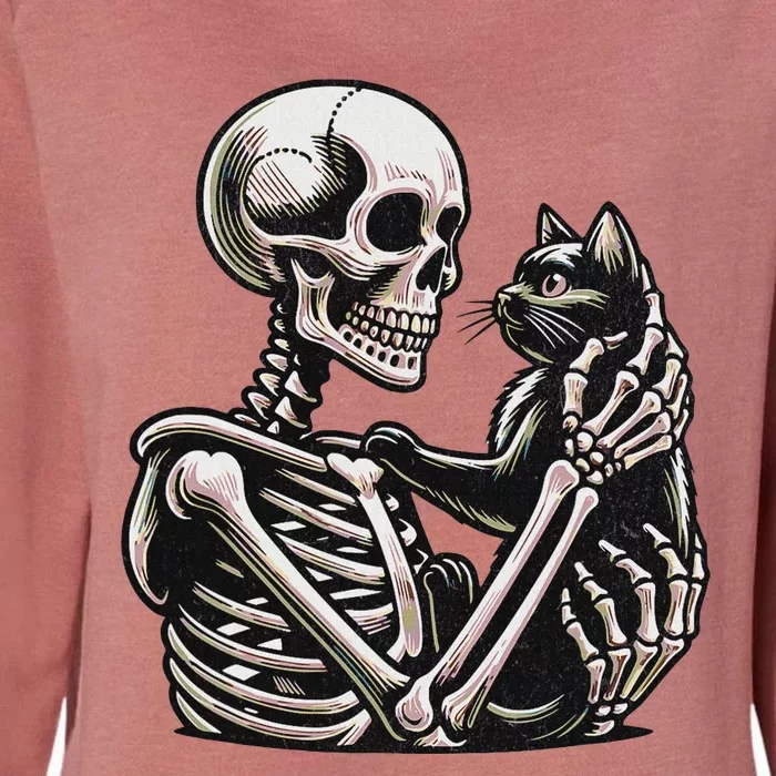 Funny Skeleton Playing With Cat Cute Design Womens California Wash Sweatshirt