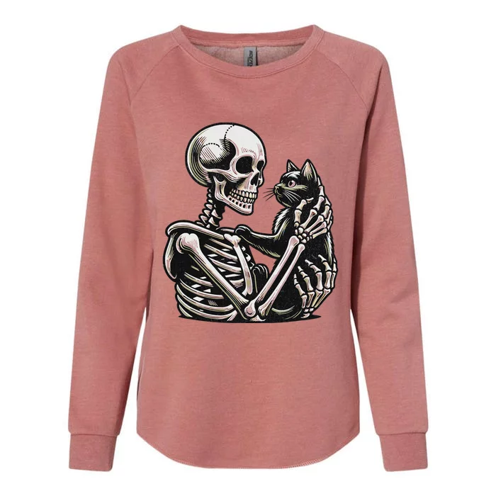 Funny Skeleton Playing With Cat Cute Design Womens California Wash Sweatshirt