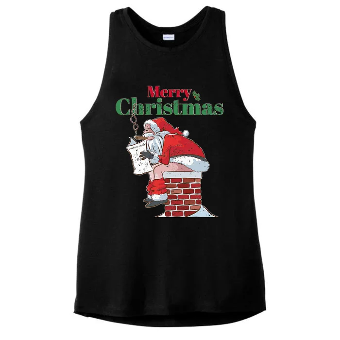 Funny Santa Pooping Down Chimney Xmas Christmas Gifts Ladies Tri-Blend Wicking Tank