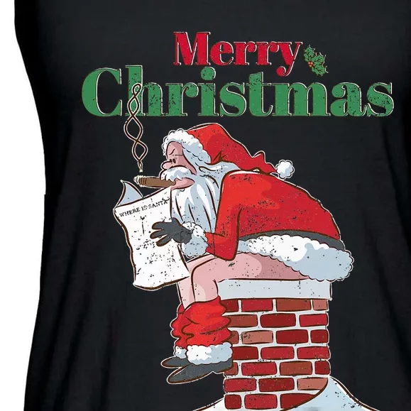 Funny Santa Pooping Down Chimney Xmas Christmas Gifts Ladies Essential Flowy Tank