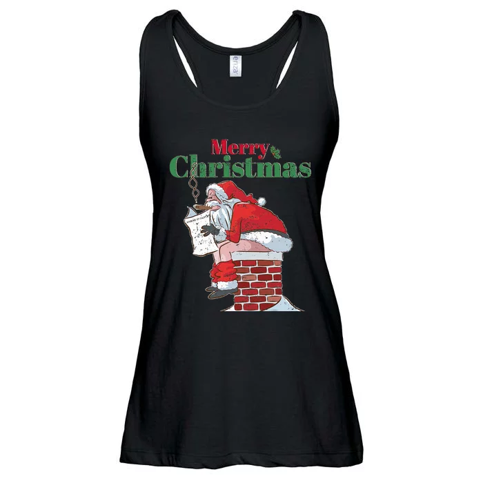 Funny Santa Pooping Down Chimney Xmas Christmas Gifts Ladies Essential Flowy Tank