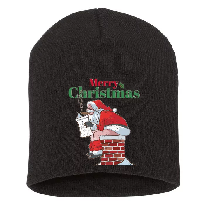 Funny Santa Pooping Down Chimney Xmas Christmas Gifts Short Acrylic Beanie