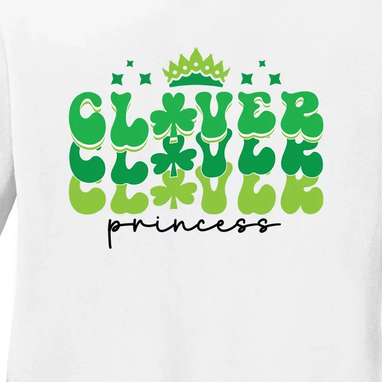 Funny St. Patrick's Day Retro Clover Princess Shamrock Ladies Long Sleeve Shirt