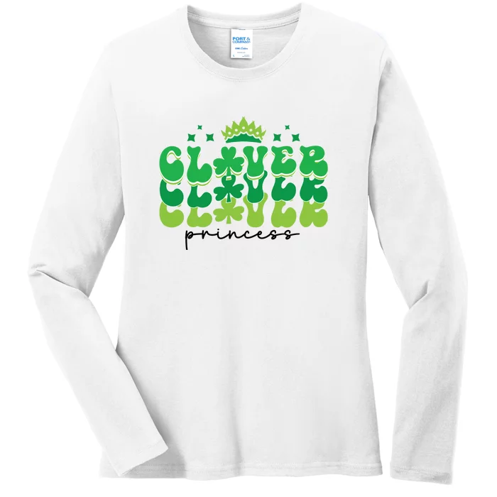 Funny St. Patrick's Day Retro Clover Princess Shamrock Ladies Long Sleeve Shirt