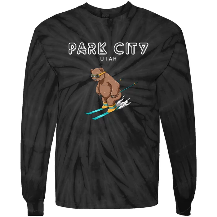 Funny Skiing Park City Utah USA Grizzly Ski Resort 80s Retro Gift Tie-Dye Long Sleeve Shirt