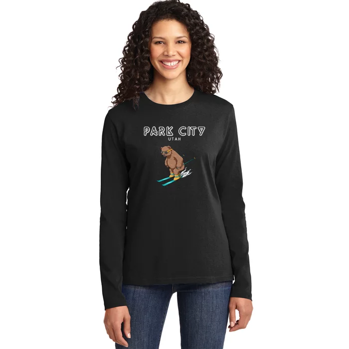 Funny Skiing Park City Utah USA Grizzly Ski Resort 80s Retro Gift Ladies Long Sleeve Shirt