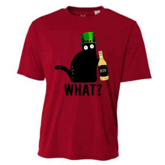 Funny St Patricks Day Black Cat Pattys Day Cat What Drinking Beer Gift Cooling Performance Crew T-Shirt