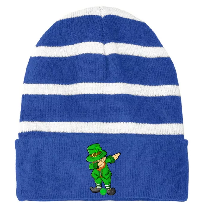 Funny St Patricks Day Dabbing Leprechaun Tennis Lover Great Gift Striped Beanie with Solid Band