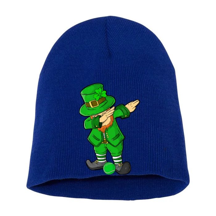 Funny St Patricks Day Dabbing Leprechaun Tennis Lover Great Gift Short Acrylic Beanie