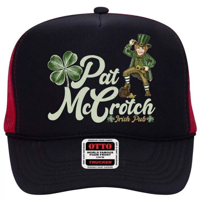 Funny St. Patrick's Day Pat McCrotch Irish Pub Leprechaun High Crown Mesh Trucker Hat